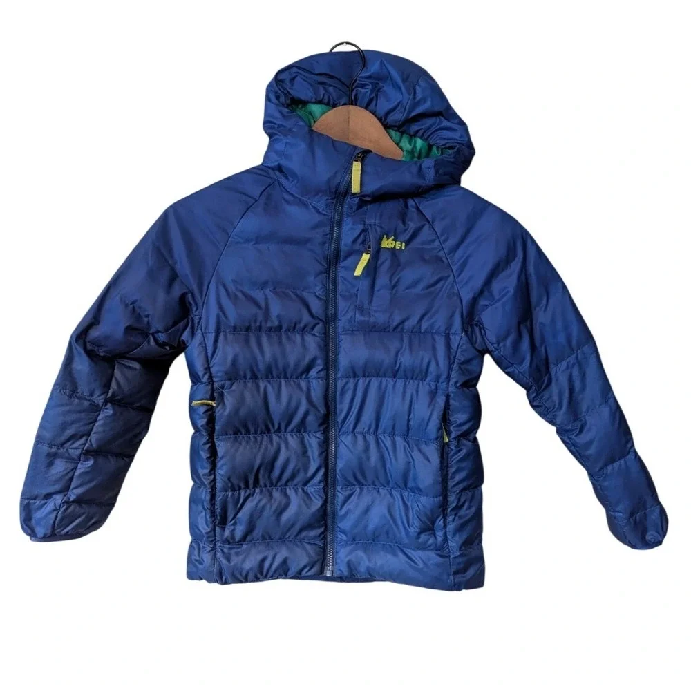 REI Small Youth Small Primaloft Silver Down Blue Green‎ Hood Zipper